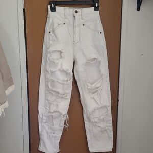 Abercrombie & Fitch White Distressed Boyfriend Jeans